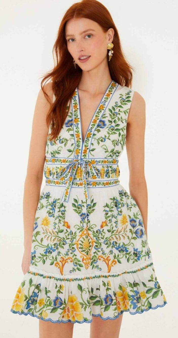 Farm Rio NEW Off-White Emily Floral Tapestry Ruffled Mini Dress, Med